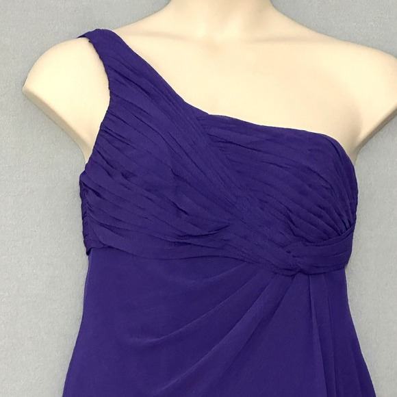 Davids Bridal Womens Dress 12 Regency Purple‎ Crinkle Chiffon One Shoulder Party - Picture 2 of 16